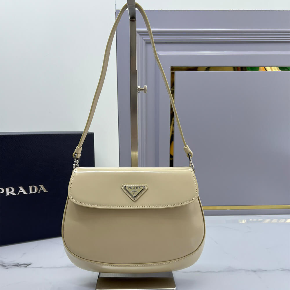 Small Prada Cleo brushed leather shoulder bag with flap
