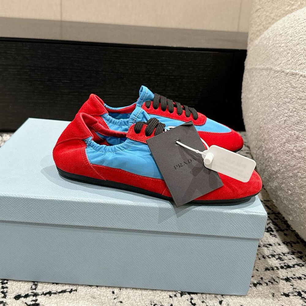 PRADA Collapse Re-Nylon and suede elasticized sneakers