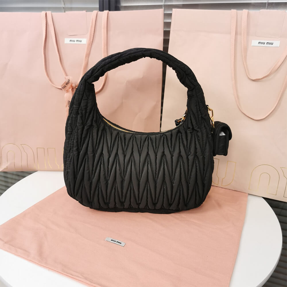 Miu Wander matelasse regenerated nylon hobo bag
