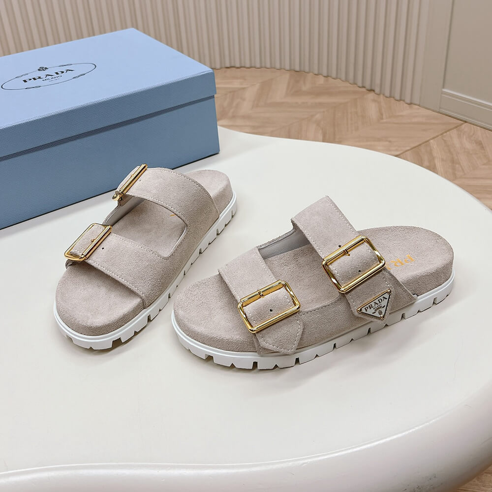 PRADA Suede strap slides